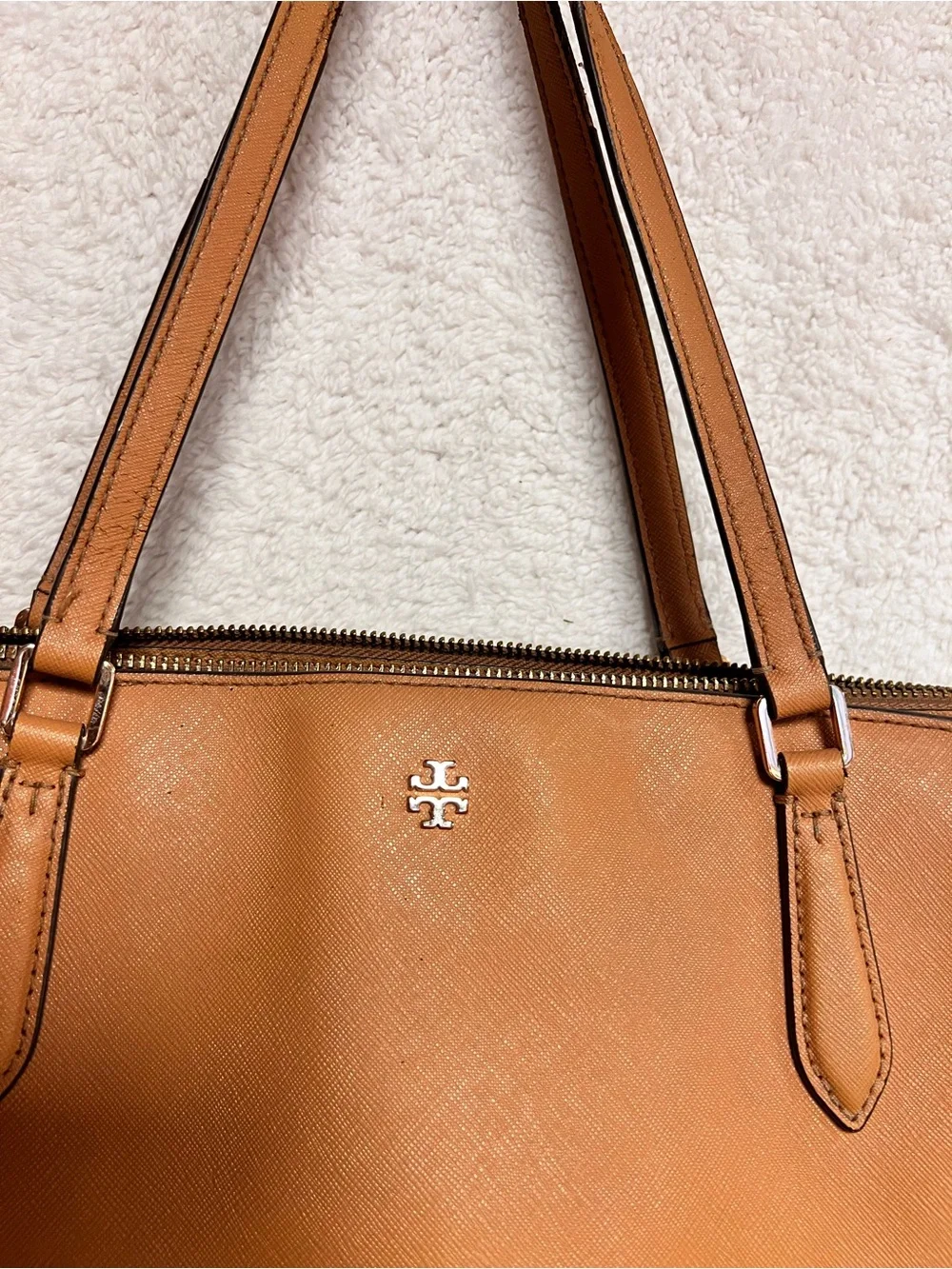 Tory Burch Cognac Leather Zip-Top Tote
